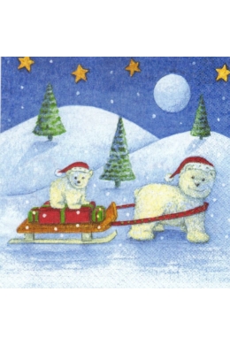 Jeges maci szánkóval - szalvéta 33x33 cm