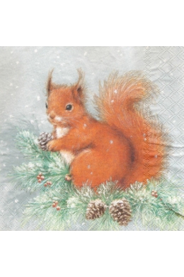 Mókus tobozzal - szalvéta 33x33 cm