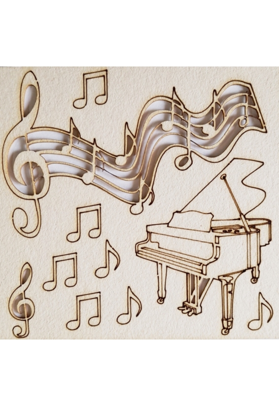 Zongora, kotta, hangjegyek 110x115x1 mm táblán