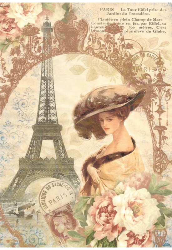 Rizspapír-nő virággal Párizsban