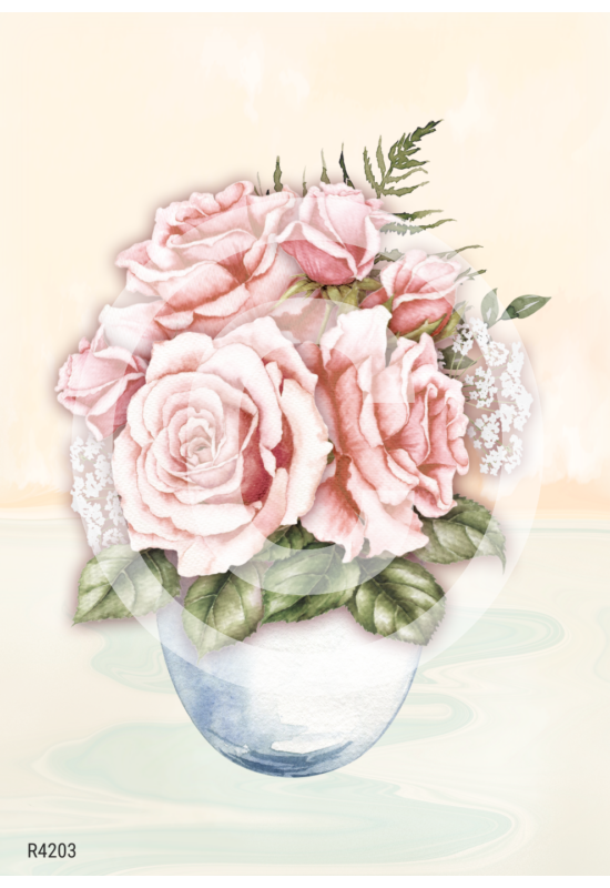 Rizspapír -Rózsacsokor vázában
