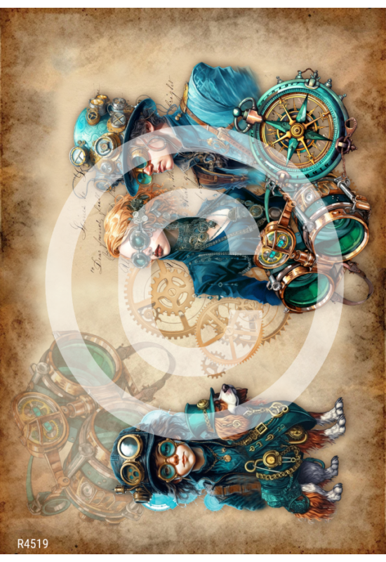 Rizspapír-Steampunk család kutyával